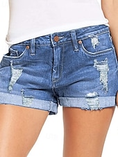 billige Denim shorts-Dame Shorts Bukser Gatemote Fritid Kort Naturlig عادي Lomme dratt comfy Ferie Dagligdagstøy Fritid / hverdag Lys Himmelblå Marine Svart Sommer Normal