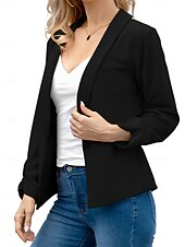 abordables Blazers et Costumes-Femmes Blazer Confortable Respirant Coupe ajustée Mode Moderne Uni Travail Quotidien Régulier Col Rabattu Coupe régulière manche longue Vêtements d&#039;extérieur Rose Claire Noir Blanche Printemps Automne