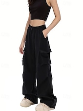 abordables pantalon cargo femme-Femmes Pantalons Cargo Slacks Streetwear Occasionnel Longueur complète Naturel Uni Avec Poches Conception à cordon élastique Doux Rue Fête Week-end Noir Rose Automne Coupe régulière