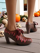 abordables Pour les femmes-Chaussures à talons marron pour femmes avec broderie goutte rose - Escarpins de fête à lacets vintage avec ruban, parfaits pour le cosplay, les festivals d&#039;automne et les événements costumés