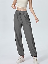 abordables pantalon cargo femme-Femmes Pantalons Cargo Slacks Streetwear Occasionnel Longueur complète Naturel Uni Avec Poches Conception à cordon élastique Doux Tenue quotidienne Week-end Noir Rouge Fuchsia Gris argenté Automne