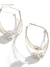 abordables Boucle d&amp;#39;oreille pour femme-Boucles d&#039;oreilles créoles surdimensionnées en fil d&#039;or pour femmes avec gouttes de perles irrégulières - bijoux de déclaration artistique pour les fêtes de mode et les événements branchés