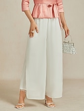 levne společenské dámské kalhoty-Dámské Drzý Kalhoty s rovnými nohama Elegantní stylové Klasický styl Plná délka Středně vysoký pas Pevná barva Elastický pas Elastické Svatební Dovolená Párty Bílá Jaro. Podzim. Zima. Léto Běžný
