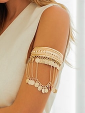 economico Bracciale da donna-Bracciale da donna a strati in oro con ciondoli a forma di foglia - gioiello boho per feste e festival