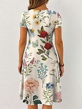 abordables Vestidos florales-Semana Santa Mujer Vestido Midi Vestido informal Vestido estilo camiseta Vestido de verano Vestido de una línea Elegante Vacaciones Casual Playa Ajuste regular Floral Graphic Hoja Manga Corta Escote