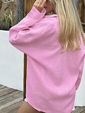 economico Camicie-Per donna Camicia Camicie di cotone e lino Semplice Quotidiano Elegante Essenziale Manica Lunga Colletto a Camicia Top Regolari Lavoro Quotidiano Ferie Bottoni Bianco Rosa Blu Estate Primavera