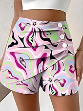 preiswerte Kurze Hose-Damen Chinos Shorts Elegant Urlaub Vintage Kurz Hohe Taille Grafik Geometrisches Muster Abstrakt Geschichtet Schnelltrocknend Bequem Atmungsaktiv Unelastisch Outdoor Straße Täglich Rubinrot Rosa Grün