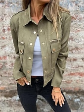 billiga casual jackor-Dam Vardaglig jacka Bekväm Andningsfunktion Ficka Mode Dagligen Slät Utomhus Ledigt Dagligen Enkelknäppt Normal Kavajslag Normal Långärmad Ytterkläder Svart Vit Ljusgrön Vår Höst