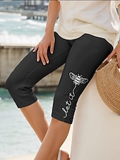 billige Dyr Trykk-Dame Capri-bukser Leggings Elegant Ferie Årgang Capris Høy Midje Grafisk Dyr Bokstaver Elastisk Formell utendørs Feriereise Oliven Brun Svart Hvit Rød Sommer Vår Slank Fasong