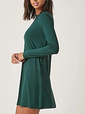 preiswerte Einfaches Kleid-Damen Minikleid Freizeitkleid Mode Klassisch Outdoor Date Normale Passform Einfach Langarm Rundhalsausschnitt Grün Sommer Frühling Herbst