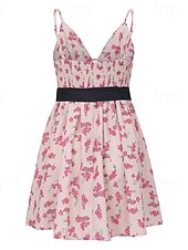 tanie Sukienki boho-Damskie Sukienka mini Sukienka Boho Codzienne sukienki Letnie sukienki Strój zachodni Zabytkowe Codzienny Plaża Urlop Regularny Kwiaty Bez rękawów Głęboki dekolt w serek Rumiany róż Lato