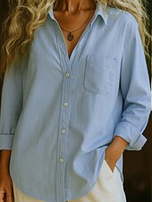 economico Camicie-Camicia da donna in 100% cotone, tinta unita, stile bohémien, vintage, da giorno, a maniche lunghe, con colletto, da giorno, per le feste, con tasca, bianca, rosa, rossa, blu, viola, primavera,