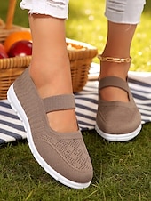 economico Sneakers da donna-Sneakers Mary Jane Flyknit da donna: scarpe da passeggio leggere con cinturino elastico per viaggi, palestra e weekend