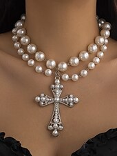abordables Collier pour femme-Colliers à pendentif en perles baroques et croix perlée pour femmes - plusieurs options de style pour des looks gothiques et vintage élégants, parfaits pour les fêtes et les occasions spéciales