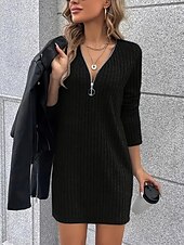 abordables Robes en tricot-Femmes Mini Robe Robe Tricot Robe Décontractée Robe d&#039;Hiver Mode Moderne Quotidien Date Week-end Coupe régulière Uni manche longue Col en V Noir Abricot Printemps Automne Hiver