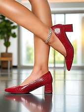 preiswerte Block Heels-Marineblaue Pumps aus Lackleder mit Blockabsatz für Damen – elegante Schuhe mit Krokodilprägung und spitzer Spitze fürs Büro, Partys und formelle Anlässe