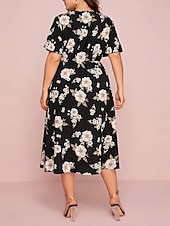 ieftine Rochii-Pentru femei Mărime Plus Rochie casual Floral În V Manșon scurt Vară Primăvară Elegant Modă Modern Casual Rochii Midi Zilnic Concediu Rochie