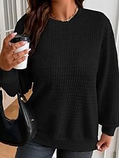 billige Kvinne Enkle Topper-Dame Pullover عادي Gatemote Fritid Behagelig Langermet Crew-hals Vanlige topper Gate Ferie Ut på byen Svart Grå Høst
