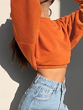 economico Felpe foderate in pile-Per donna Felpa Pullover Felpe Semplice Casual Manica Lunga Girocollo Top Regolari Casa Streetwear Ferie Arancione Autunno Inverno