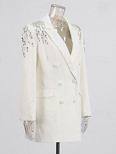 levne černý-Dvouřadé sako na míru s křišťály, pouzdrové / sloupkové šaty ve smokingu, večerní šaty ve stylu couture, elegantní šaty pro formální večírek, krátké / mini šaty s dlouhým rukávem, saténové šaty s