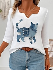 Women's Cotton Linen Shirts Graphic Animal Vintage Tropical Stylish 3/4 Length Sleeve Asymmetrical Regular Tops Daily Holiday White Blue Summer Spring4