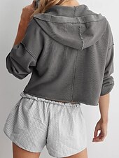 baratos Moletons e Sweatshirts Texturizados-Mulheres Pulôver Moletom Com Capuz Tecido Roupa de rua Casual Manga Longa Com Capuz Tops regulares Rua Feriado Fúcsia Cinzento Claro Cinzento Outono Inverno