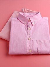 economico Camicie-Camicia da donna in 100% cotone, tinta unita, stile bohémien, vintage, da giorno, a maniche lunghe, con colletto, da giorno, per le feste, con tasca, bianca, rosa, rossa, blu, viola, primavera,