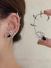 economico Accessori di Halloween-Orecchini a polsino con ragno di Halloween da donna – design avvolgente in lega punk gotico con dettagli in gemme nere, bigiotteria di tendenza per feste, cosplay e serate spettrali