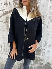 preiswerte Trenchcoats-Damen Mantel Freizeitjacke Warm Bequem Patchwork Reißverschluss Mode Modern Lässig Farbblock Ausgehen Wochenende Reisverschluss Regulär Stehkragen Normale Passform Dreiviertelarm Oberbekleidung