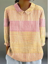 economico Top a Righe e Geometrici per Donne-Per donna Camicia Grafico Geometrico Quotidiano Elegante Moderno Manica Lunga Collare Peter Pan Top Regolari Quotidiano Stampato Verde e blu Giallo Marrone chiaro Blu Rosa Estate Primavera Autunno