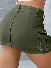 preiswerte Schlichte Röcke-Damen Rock Lässig Mini Mittlere Hüfthöhe Röcke Einfach Tasche Mikroelastisch Urlaub Straße Asche Schwarz Weiß Blau Sommer Baumwolle