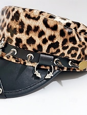 baratos Acessórios fashions-Boné militar feminino com estampa de leopardo para Halloween – chapéu gótico punk de couro sintético com pontas e tachas de aranha, acessório para festa à fantasia e cosplay para uma noite assustadora