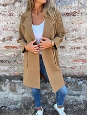 economico Cappotti Trench-Per donna Cappotto Trench Caldo Confortevole Tasca Bottoni Moda Moderno Casual Semplice Uscire Weekend Doppiopetto Lungo Bavero a lancia Vestibilità regolare Manica Lunga Capispalla Nero Bianco