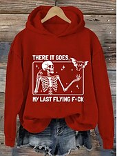 abordables Hauts d&amp;#39;Halloween-Sweat à capuche pour femme « There it goes my last flying f*ck » avec motif tête de mort, imprimé décontracté, manches longues, style urbain, cordon de serrage, automne-hiver
