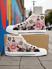 preiswerte Grafische Druckschuhe-Damen-High-Top-Canvas-Sneaker mit buntem Print – Freizeitschuhe im Streetstyle für den Alltag, Reisen und Ausflüge in die Stadt