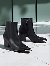 Недорогие Ботильоны-Женские коричневые ботильоны с острым носком из искусственной кожи – ботильоны в стиле вестерн на среднем каблуке с металлическим носком и молнией сбоку, повседневная осенняя обувь для городского уличного стиля и офисных нарядов