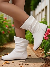 baratos Botas Slouch-Botas largas femininas de couro sintético marrom – sapatos retrô de salto baixo e cano médio para o outono, caminhadas diárias e passeios casuais