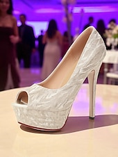 abordables Fête de la Vie Nocturne-Escarpins à plateforme peep-toe argentés pour femmes avec motif subtil - escarpins à talons aiguilles hauts et audacieux pour les cocktails et les événements en soirée