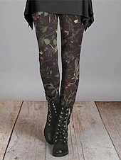 preiswerte -Damen Hosen Hose Leggings Gemütliche Leggings Streetwear Lässig Volle Länge Hohe Taille Blume Elastischer Bund Druck Atmungsaktivität Bequem Dehnbar Urlaub Straße Alltagskleidung Schwarz Orange Grün