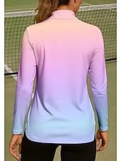 رخيصةأون قميص نسائي-نسائي التدرج Shirt قميص رياضي قميص بولو قميص تنس كم طويل سحاب زهري UPF50+ مقاوم للأشعة فوق البنفسجية عالية المرونة رطوبة فتل متنفس تينس الغولف ركض مرتفعة طوق بسحاب قميص قميص طويل الذراعين