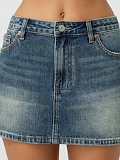 billige Vanlige skjørt-Dame الالتفاف Fritid Mini Mellomhøyt liv Skjørt عادي Lomme Mikroelastisk Feriereise Gate Svart Blå Himmelblå Sommer Denimstoff
