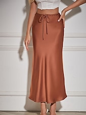 abordables Faldas Lisas-Mujer Falda Casual Maxi Tiro Medio Faldas Plano Correa Microelástico Vacaciones Calle Vino Azul marinero Negro Verde Ejército Otoño Poliéster