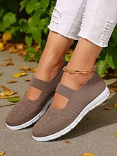 economico Sneakers da donna-Sneakers Mary Jane Flyknit da donna: scarpe da passeggio leggere con cinturino elastico per viaggi, palestra e weekend