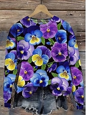 abordables Hauts Floraux-Femmes Sweatshirt Pull Fleuri Graphique Chaud Actif ancien manche longue Col ras du cou Hauts Réguliers Rue Tenue Quotidienne Occasionnel Imprimé Violet Fuchsia Orange Parme Beige Printemps Automne