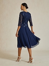 abordables Vestido Sencillo-Mujer Vestido Midi Vestido de raso Elegante Fiesta Cumpleaños Ajuste regular Color sólido Manga 3/4 Cuello Barco Azul Marino Verano Primavera Otoño