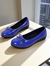 baratos Sapatilhas e Mocassins de mulher-sapatilhas femininas de couro envernizado vermelho com laço - sapatos sociais clássicos de bico redondo e sem cadarço para adolescentes e mulheres, ideais para a escola, trabalho e roupas casuais do