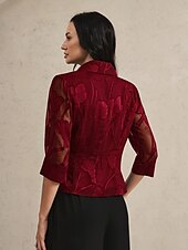 voordelige Elegante topjes-Dames Overhemd Blouse Bloemig Elegant Stijlvol 3/4 mouw V-hals Normale tops Werk Dagelijks strik voorkant Geklede tuniek Asymmetrisch Wijn Zomer Lente Herfst