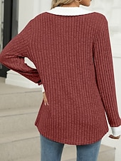 voordelige Dames eenvoudige tops-Dames Overhemd Effen Kleur Stijlvol Casual Lange mouw V-hals Normale tops Dagelijks Lapwerk Zwart Rood blauw Fuchsia Lente Herfst