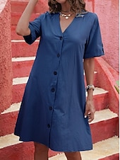 abordables Robe blanche-Femmes Mini Robe Robe d&#039;été Occasionnel Quotidien Coupe régulière Uni Manche Courte Col en V Noir Blanche Bleu Ciel Bleu de minuit Été