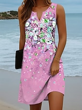 cheap Floral Dress-Women&#039;s Mini Dress Sundress Shift Dress Off The Shoulder Dress Vacation Casual Party Daily Holiday Regular Fit Ombre Floral Graphic Sleeveless V Neck Yellow Blue Purple Green Summer Spring
